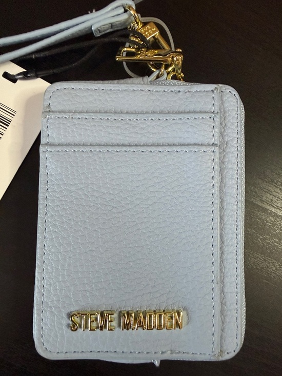 Steve Madden Accessories - Steve Madden Pale Blue Pebbled Leather Card Case with Gold Logo